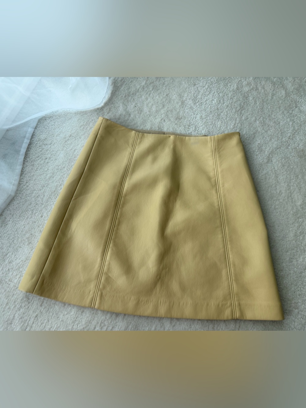 Babaton Aritzia Yellow Mustard Soft Leather A-Line Skirt